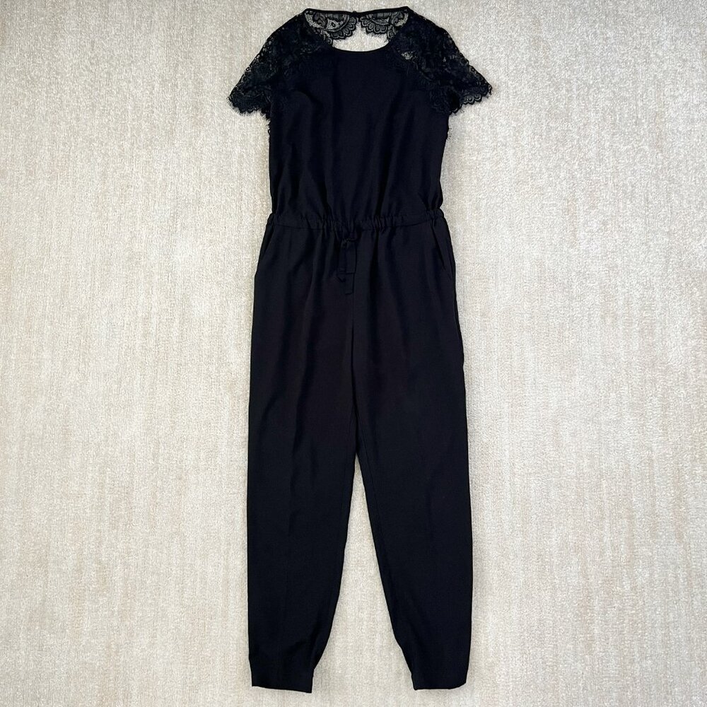 LOFT Tie Waist Black Lace Jumpsuit 2